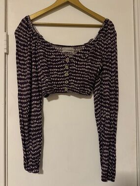 Urban Outfitters Purple Patterned Long-Sleeve Crop Top